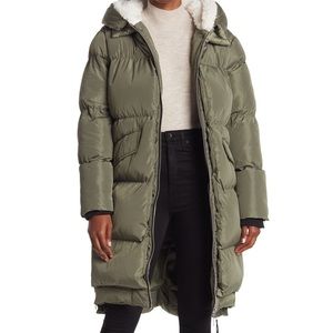 Faux Shearling Lined Hood Utility Long Puffer